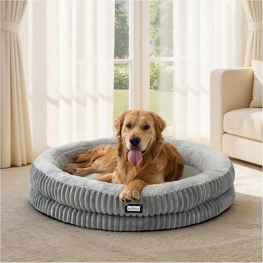 BALANCE Donut Dog Bed, 43 Inches Round Dog Bed Extra Large Size Dogs Washable, Orthopedic Calming Dogs Beds for Pets, Fluffy Plush Faux Fur Pet Bed with Anti-Slip Bottom