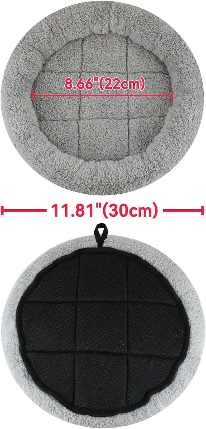Small Cat Bed Mat with Surrounding Pillow, 11.81" Round Pet Cushion for Cats Puppy Rabbits Curling Sleep, Indoor Furniture/Carrier/Crate Pet Self Warming Pad, Washable, Small