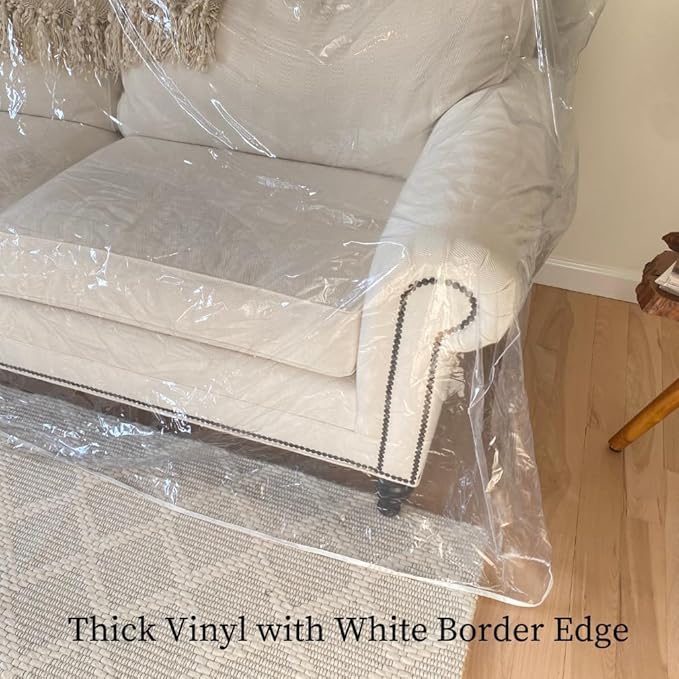 Evelots Clear Couch Cover - Thick Heavy Duty Vinyl 3 Seat Sofa Cover for Protection Against Cat & Dog Clawing - Stain & Dust Protector - Waterproof Slipcover for Moving & Storage