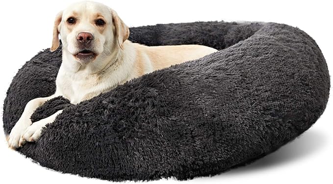 Washable Dog Round Bed - Large Donut Dog Bed, Comfy Calming Cuddler