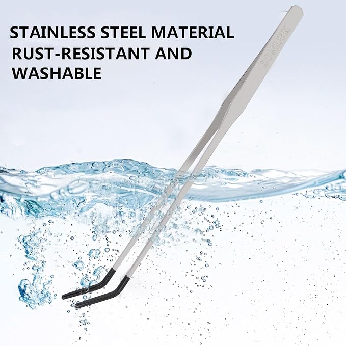 3 PACK Stainless Steel Reptile Feeding Tongs,10.62" Straight &Curved Long Feeding Tweezers&Bowl Set,Non Slip Feeding Tools with Rubber Tip,Bearded Dragon Tank Accessories (B-Silver)