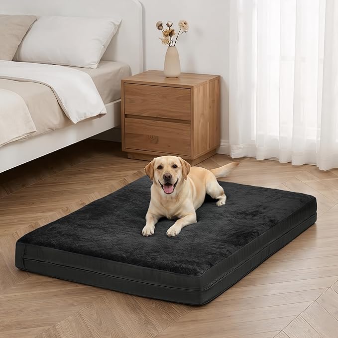 XL Waterproof Large Dog Bed, Outdoor Dog Bed for Crate, Kennel Beds Pet for Large Dogs, Waterproof, Wipeable, Anti-Slip, Washable, 41" x 27", Black