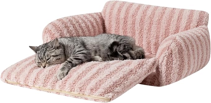 Hollypet Cat Bed Fluffy Plush Multifunctional Double-Layer Machine Washable Soft Warming Kitty Pet Couch Orthopedic Nest Beds for Small Cats Kitten and Dogs up to 13lbs, Pink(21x15x8 inch)