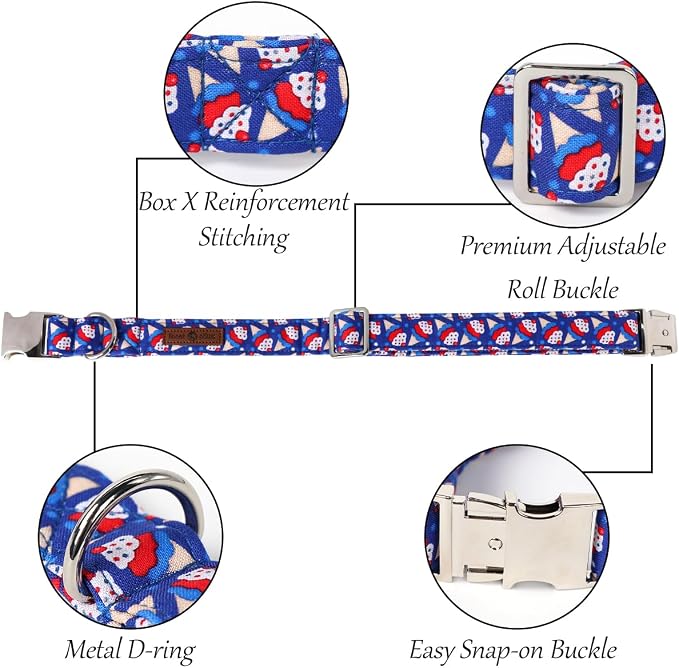 Lionet Paws Design Dogs Collar Cute Flower 4th of July Dog Collars for Girl Female Small Medium Dogs with Sundae S