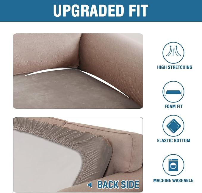 H.VERSAILTEX Velvet Stretch Individual Couch Cushion Cover Plush Cushion Slipcover for Loveseat Sofa Cushion Furniture Protector Seat Cushion Sofa Cover (1 Piece Sofa Cushion Cover, Taupe)