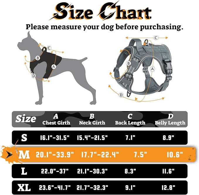 rabbitgoo Tactical Dog Harness for Large Dogs No Pull Adjustable Military Vest with Handle MOLLE Reflective Heavy Duty Dog Vest for Walking Training Hunting Outdoor Working Medium Size Dog Grey M
