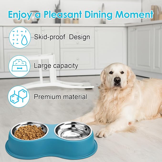 Epetslove Dog Bowls Large Stainless Steel Dog Water and Food Bowls Set with No-Slip Base, Pet Feeder Bowls Raised Edges for No Spill, Dog Cat Dish for Small, Medium, and Large Pets
