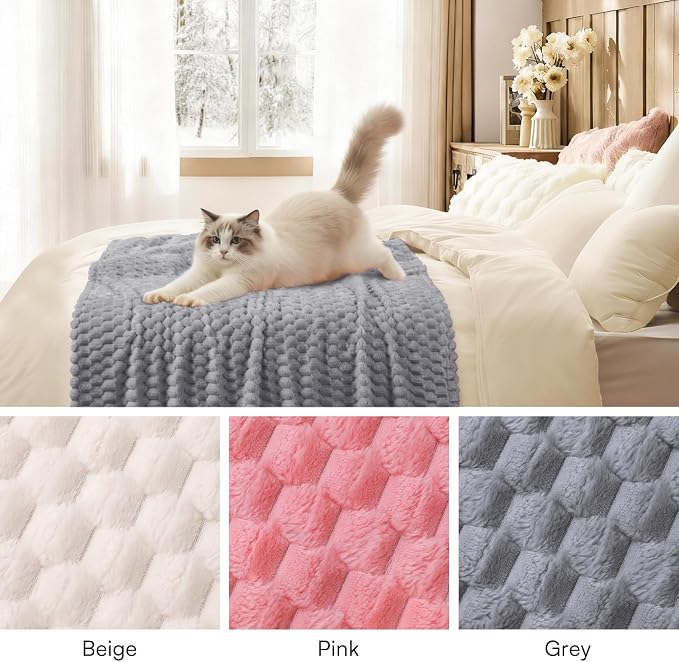 Luciphia Soft 300GSM Fleece Pet Blanket for Small Medium Large Dogs Washable 3D Textured Flannel Cat Puppy Decorative Furniture Protector Throw Durable Grey, L(41''x31'')