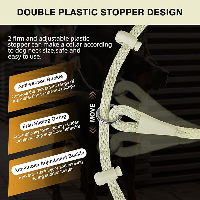 Lynxking Dog Leash Slip Lead Reflective Breathable Rope Comfortable Strong No Pull Slip On Pet Training Lead for Dogs (Beige, Large 1/2 inch x 6ft)