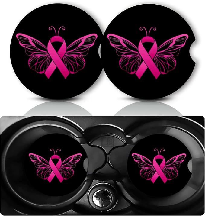 2Pack Pink Butterfly Car Cup Holder Coaster,Butterfly Gifts for Women Men,Vehicle Interior Drink Mat Reusable Neoprene Car Coasters for Cup Holders Decor,Butterflys Automotive Accessories