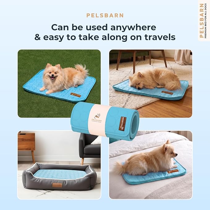 Pelsbarn Dog Cooling Mat- Ice Silk Summer Comfort, Self Cooling, Non-Slip Dog Pad, Durable & Washable, Mat for Extra Small Dogs 15 x 19, Support Shelter Dogs with Every Purchase (Blue)