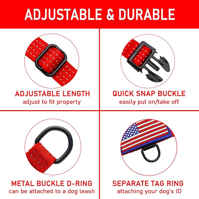 Martingale Collar for Training Dogs. Adjustable Reflective Collars with Buckle-USA Flag- NO Pull-Prevents Slipping Out, for Medium Large XL Dogs. Helps with Strong pullers(XL, red)