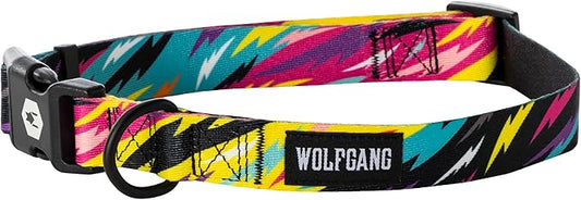 Wolfgang Heavy Duty, Adjustable Dog Collar with Quick Release Nylon Buckle for Walking & Training, FuzzyTails Print, Large