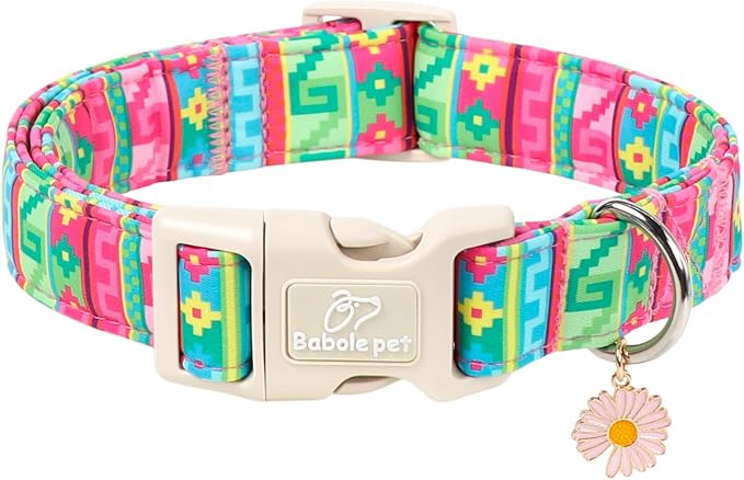 Summer Dog Collar Colorful Geometric Dog Collars for Large Dogs - Lightweight Adjustable Mexican Boho Male Female Dogs Holiday Collar with Safety Buckle L