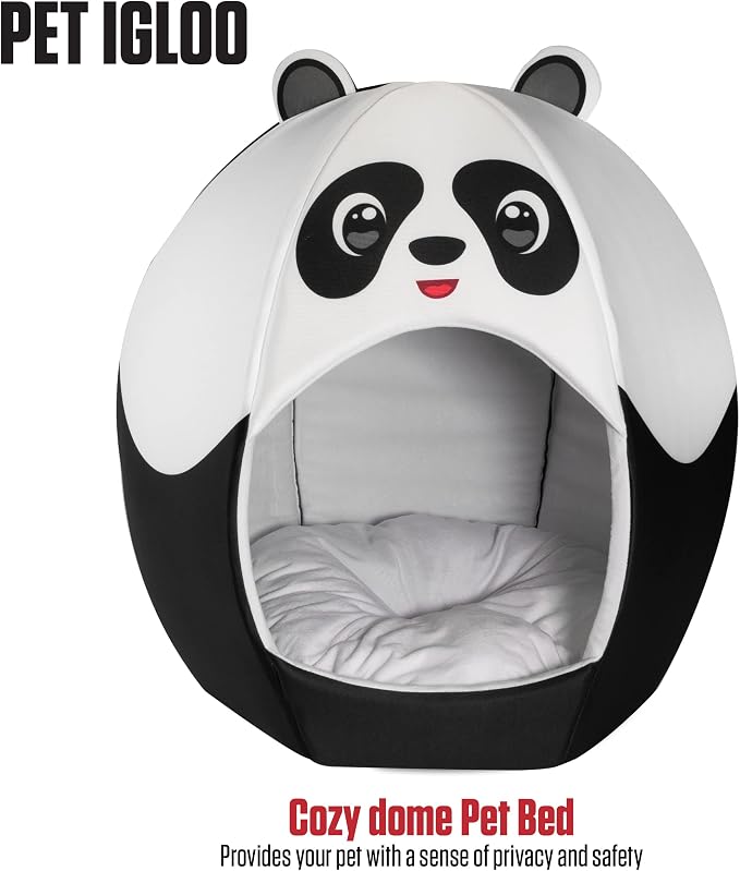 Maccabi Art Panda Theme Dog Bed - Cute Igloo Style Pet Bet - Fits Small Dogs, Puppies, Cats - Pillow Insert with Plush Lined Interrior, Non-Slip Igloo Design - 16 x 16 x 18