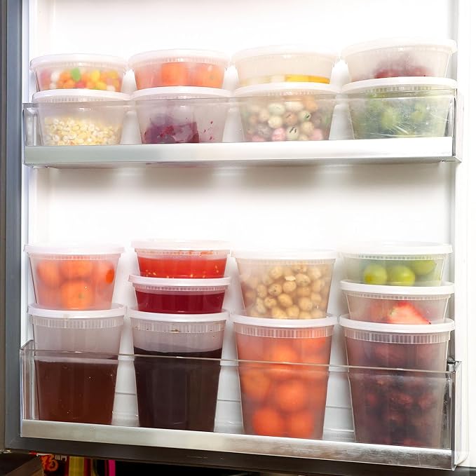 Clawsoff 60 Sets Deli Containers with Lids, 32/16/8 oz X 20 Set Each, Leak-Proof & BPA Free Airtight Takeout Plastic Food Storage Containers for Soup, Freezer/Microwave/Dishwasher Safe
