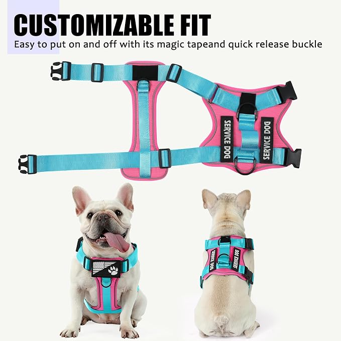 Service Dog Harness, Reflective Dog Vest Harness with 5 PCS Patches, Adjustable Soft Oxford Pet Harness, Inner Layer Mesh, Easy to Control for Small Medium Large Dogs