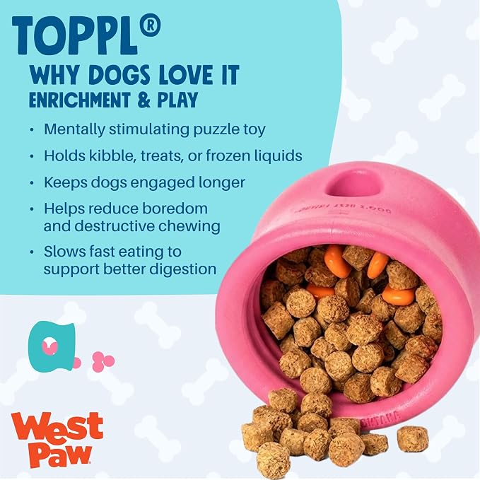 WEST PAW Zogoflex Toppl Interactive Treat Dispensing Puzzle Dog Toy for Mental Stimulation & Enrichment-Holds Kibble & Treats-Lickable, Freezable & Dishwasher Safe-Made in USA-Small-Geranium