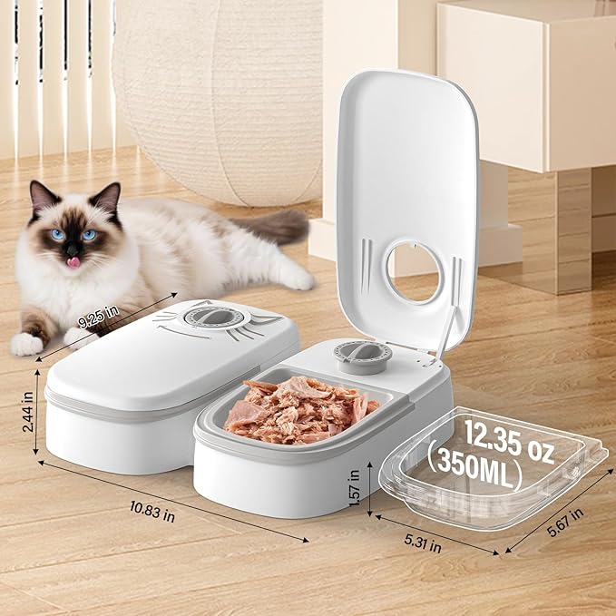 2-Meal Timed Cat Feeder, 48H Wet Food Dispenser with Ice Packs, 700ml Capacity, Battery Powered for Cats & Small Dogs