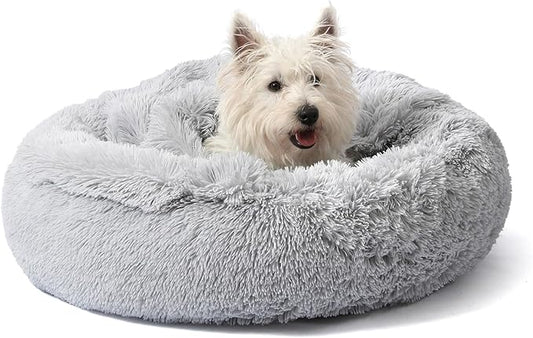 Calming Donut Dog Bed with Hooded Blanket – Plush Fluffy Cave Bed for Small & Medium Dogs, Machine Washable Anti-Anxiety Pet Bed for Cats
