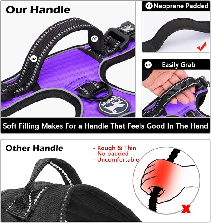 PoyPet No Pull Dog Harness, No Choke Front Lead Dog Reflective Harness, Adjustable Soft Padded Pet Vest with Easy Control Handle for Small to Large Dogs(Purple,S)