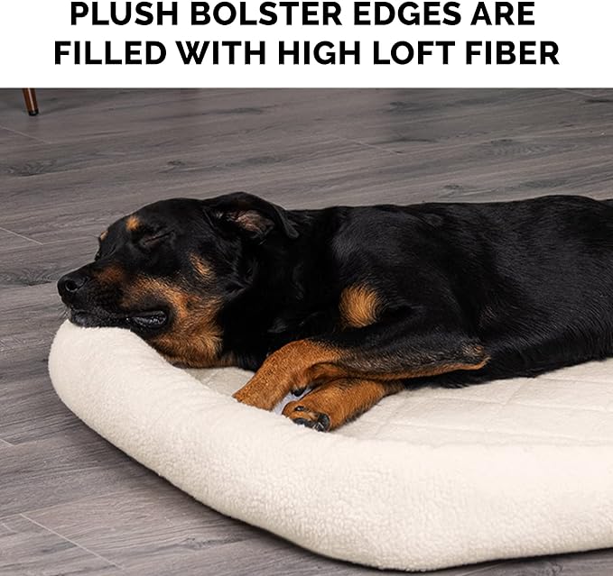 Furhaven Dog Bed for Large Dogs, 100% Washable, Sized to Fit Crates - Sherpa Fleece Bolster Crate Pad - Cream, Extra Large/XL