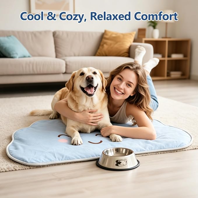 RIOGOO Dog Cooling Mat,Washable Cool Mat for Dogs,Self Cooling Pads for Dogs Cats,Cool Fabric & Internal Cooling Pad (Large, Cloud Style)