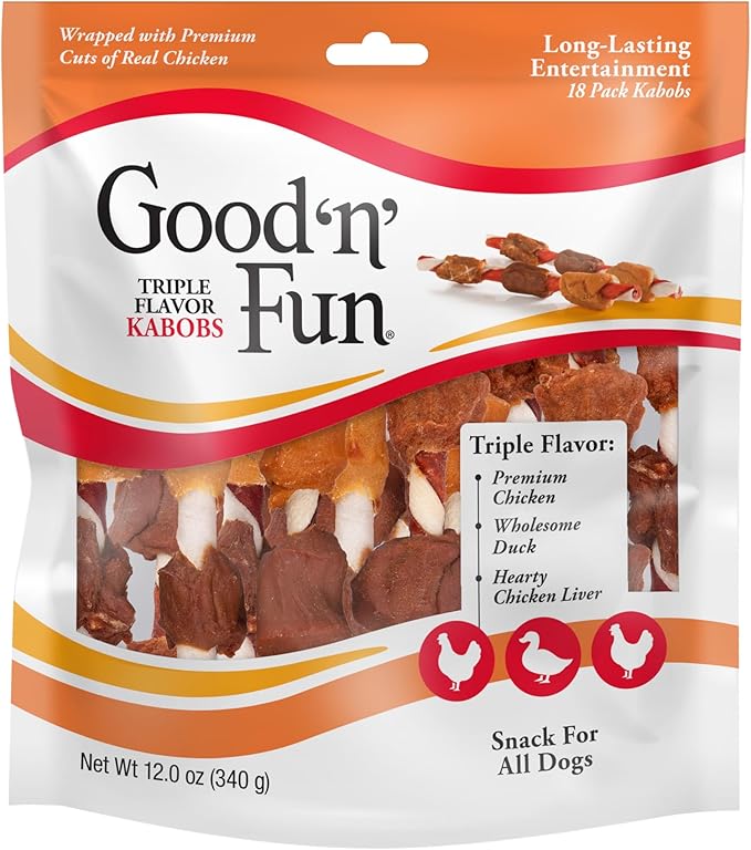 Good 'n' Fun Kabobs Long-Lasting Dog Treat, With Real Proteins, Beef Hide and Premium Chicken, Supports Dental Health, Mental Stimulation, 18 count