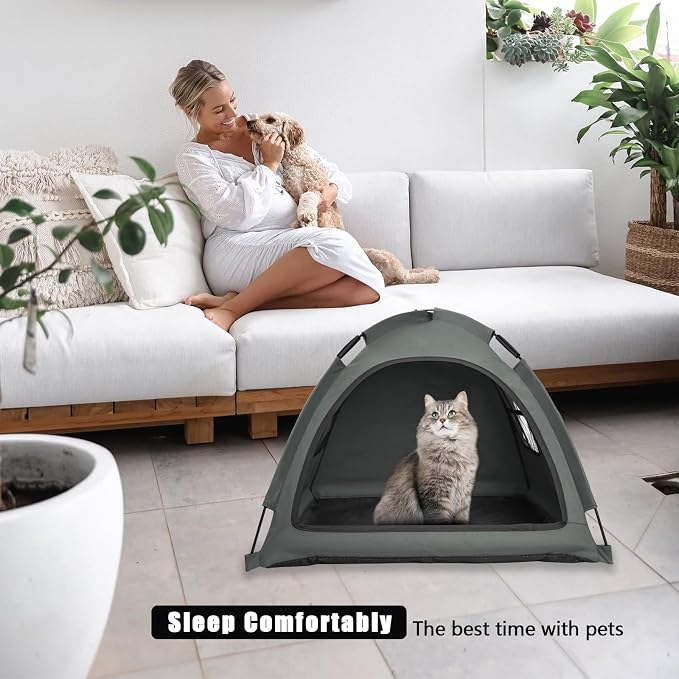 Anti-Anxiety Open Pet Tent for Cats & Dogs, Calming Hideaway | Soothing den, ventilated mesh, ripstop oxford, tip-proof. No-tools, washable cover. Indoor & outdoor. Up to 35lb. 5 colors