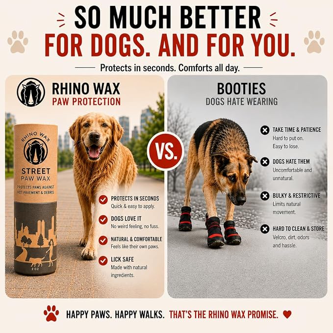 Rhino Wax - Dog Paw Protector for Hot Pavement - Use Street Wax Before Taking Dogs on Asphalt - Balm Protects from Warm Surfaces Rocks Road Debris - Great for Dogs who Hate Dog Shoes for Hot Pavement