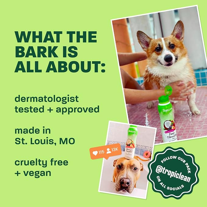 TropiClean Deep Cleansing Dog Shampoo, Powerful Odor Control, Puppy Safe, Made in The USA, Cat Friendly, 20oz.