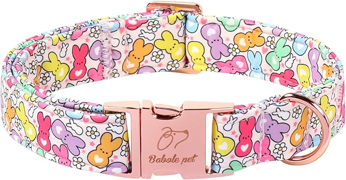 Easter Dog Collar, Colorful Bunny Easter Collars for Large Dogs, Cute Spring Boy Girl Dog Collars, Adjustable Heavy Duty Holiday Pet Collar with Metal Buckle L