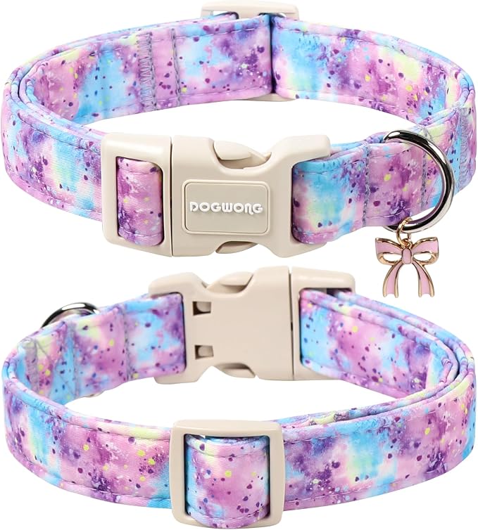 DOGWONG Spring Tie Dye Dog Collar, Cute Girl Dog Collars - Colorful Puppy Collar, Adjustable Breathable Female Dog Collars for Small Medium Large Dogs, Neck 42-66 inches