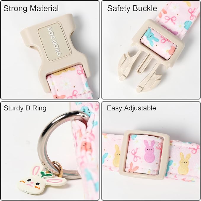 DOGWONG Easter Dog Collar- Cute Easter Rabbit Dog Collars Adjustable Girl Female Puppy Dog Collar for Small Dogs Cats, XS