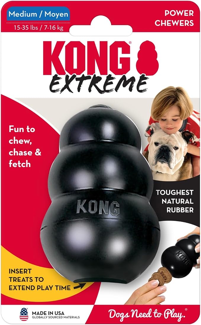 KONG Extreme Dog Toy - Fetch & Chew Toy - Treat-Filling Capabilities & Erratic Bounce for Extended Play Time Most Durable Natural Rubber Material - for Power Chewers - for Medium Dogs