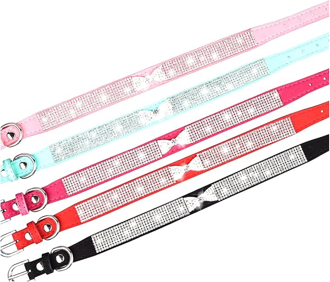 Rhinestone Dog Collar, Cute Dazzling Sparkling Soft Suede Leather Dog Cat Rhinestone Collar Crystal Diamond Pet Dog Puppy Collar (S, Hot Pink-2)