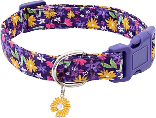 Faygarsle Cotton Dog Collar Cute Dog Collars for Small Medium Large Dogs Purple Yellow Floral Colored Options Soft and Fancy Pet Collars for Girls Flower Pattern for Girl Dog Collar S