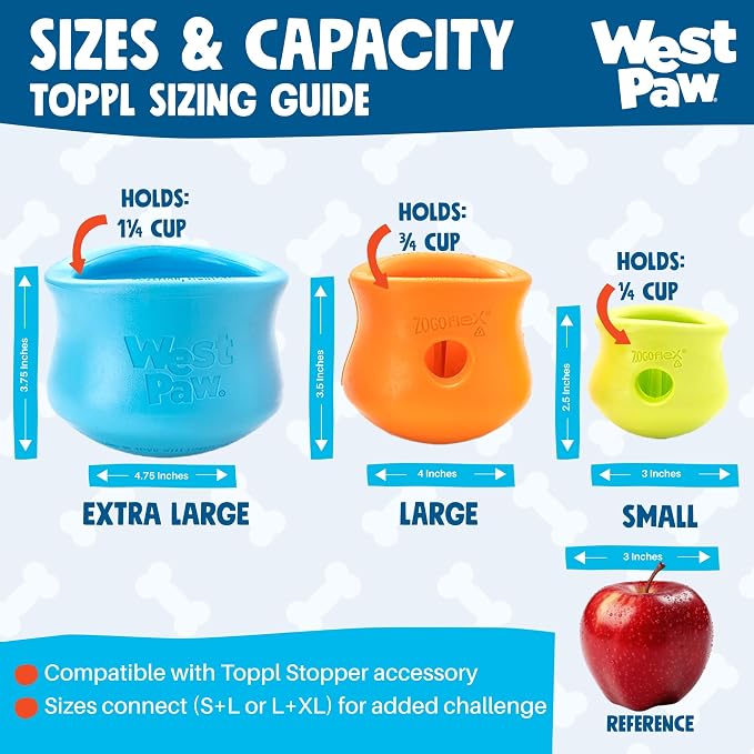 WEST PAW Zogoflex Toppl Interactive Treat Dispensing Puzzle Dog Toy for Mental Stimulation & Enrichment-Holds Kibble & Treats-Lickable, Freezable & Dishwasher Safe-Made in USA-XL-Cardinal Red