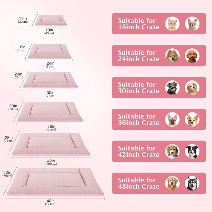 Dog Bed Mat, Crate Pad Reversible,Soft Kennel Pad, Washable Crate Mat (Cool and Warm),Pet Sleeping Mattress for Small Medium Dogs XB009 Pink 30''x20''