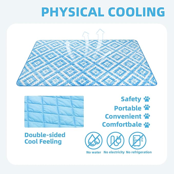 PUPTECK Dog Cooling Mat for Medium Large Dogs, Blanket for Kennels Crate Floor, Pets Cooling Pad, Dog Cat Summer Sleeping Outside, Blue Paw X-Large 40"x60"