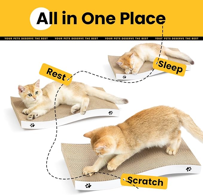 Cat Scratcher, Durable Scratch Pad, Corrugated Cardboard Scratching Board for Indoor Cats, Heavy Duty, Double-Sided Usability, Recyclable, with Catnip, Large, 2 Pack