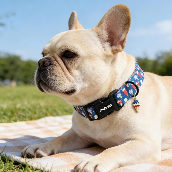 ARING PET Summer Dog Collar, Cute Blue Ice Pop Ice Cream 4th of July Pet Collars for Puppy Small Medium Large Female Girl Dogs-M