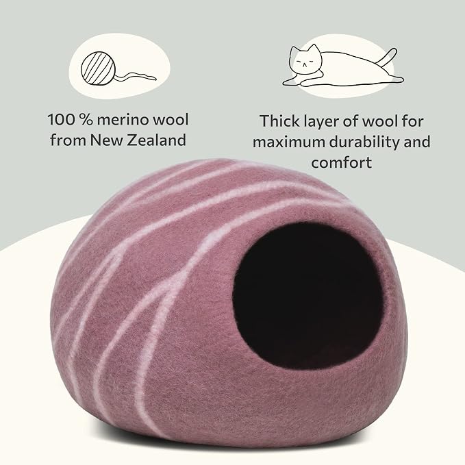MEOWFIA Cat Cave – Premium Felt Cat Enclosure for Indoor Cats, Handmade Merino Wool (Rose Gold, Medium)