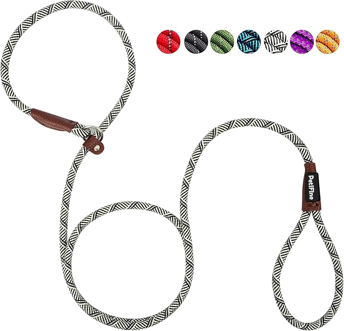PetiFine Slip Lead, 6FT x 3/8" Reflective Durable Dog Training Leash, Heavy Duty Adjustable Nylon Dog Rope Slip Leash for Small to Large Dogs (Grey)