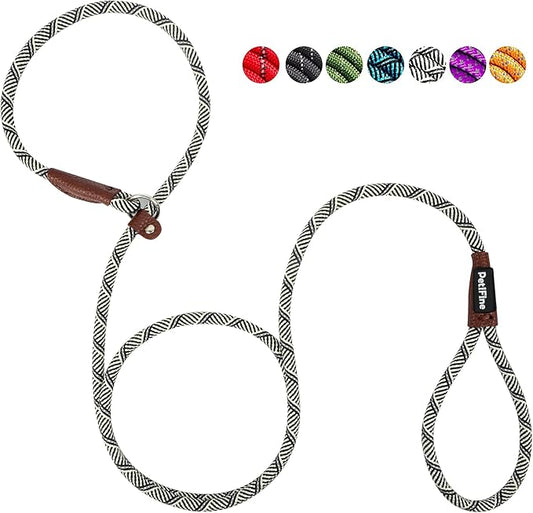 PetiFine Slip Lead, 6FT x 3/8" Reflective Durable Dog Training Leash, Heavy Duty Adjustable Nylon Dog Rope Slip Leash for Small to Large Dogs (Grey)