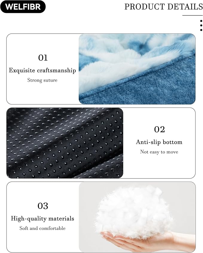 Orthopedic Dog Bed Medium Size Dog, Extra Thick Supportive Dog Couch Bed, Dog Beds with Removable Washable Cover, Ultra Soft Faux Fur Puppy Bed & Non-Slip Bottom (Tie-Dyed Blue, 35"x25")