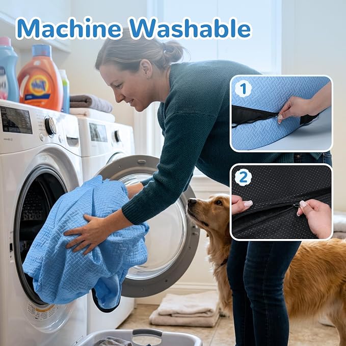 YAEM Cooling Dog Bed for Humans, 71"x45"x12" Breathable Human Dog Bed for Adults, Waterproof Giant Pet Beds with Washable Cover & Non-Skid Bottom, Ocean Blue