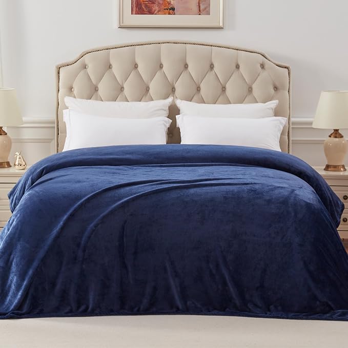 Exclusivo Mezcla Fleece Blanket Cal King Size for Bed, Super Soft and Warm, All Season, Cozy, Plush, Lightweight, 120x120 Inches, Navy Blue