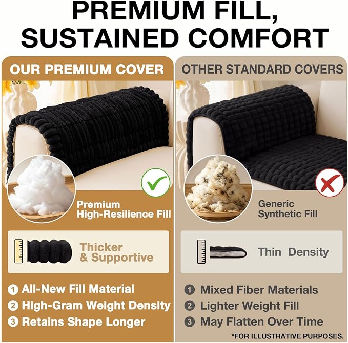 hyha Couch Cover for Dogs Washable, Non Slip Thick Flannel Sofa Protector, Pet Friendly Plush Furniture Cover for Sectional Sofa & Loveseat (Black, 27.6" x 59")