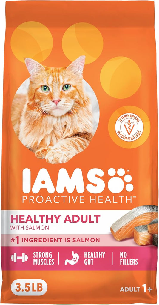 IAMS Proactive Health Dry Cat Food, Healthy Cat Food Dry Recipe for Adults, Salmon, 3.5 lb. Bag